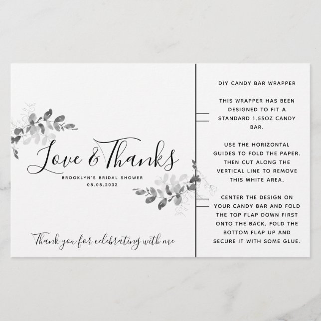 Eucalyptus Bridal Shower Candy Bar Wrapper (Front)