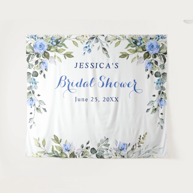 Eucalyptus Bridal Shower Chic Photo Booth Backdrop Tapestry (Front (Horizontal))