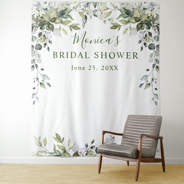 Eucalyptus Bridal Shower Chic Photo Booth Backdrop Tapestry (In Situ)