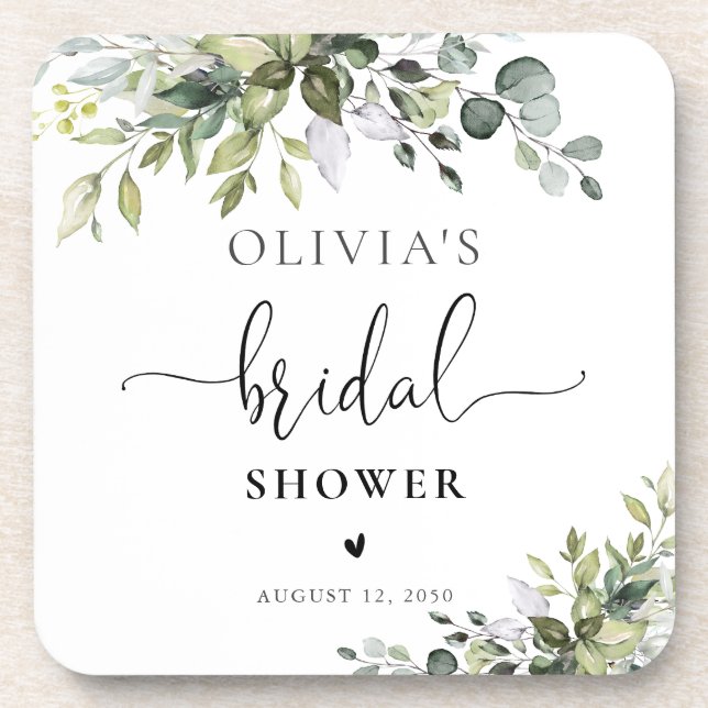 Eucalyptus Bridal Shower Coasters (Front)