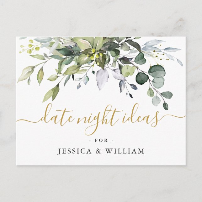 Eucalyptus Bridal Shower Date Night Idea Card (Front)