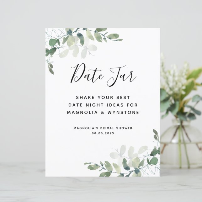 Eucalyptus Bridal Shower Date Night Jar Sign (Standing Front)