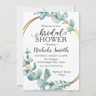 Eucalyptus Bridal Shower Eternity Gold Ring Invite
