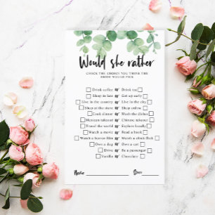 Eucalyptus Bridal Shower Game Would she rather 