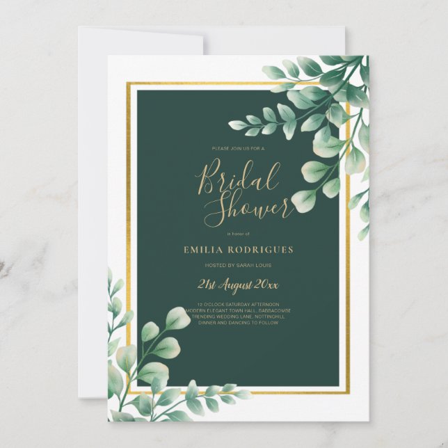Eucalyptus BRIDAL SHOWER Greenery Gold QR Code Inv Invitation (Front)