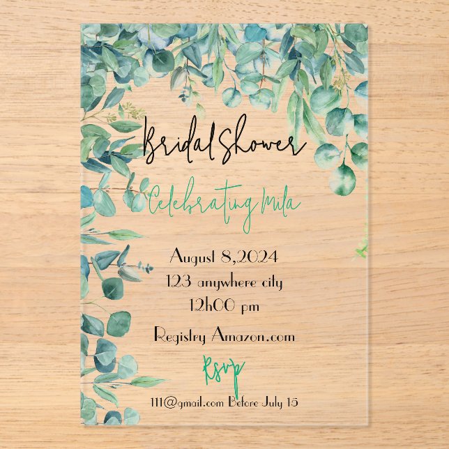 eucalyptus bridal shower invitation card (Front)