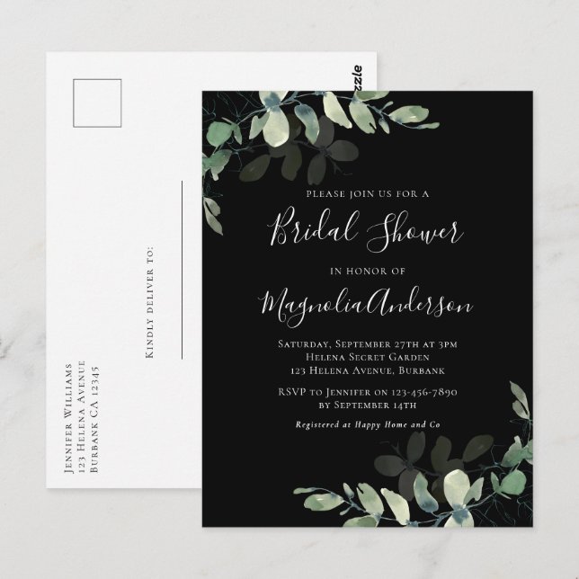 Eucalyptus Bridal Shower Invitation Postcard (Front/Back)