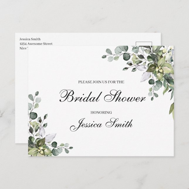 Eucalyptus Bridal Shower Invitation Postcard (Front/Back)