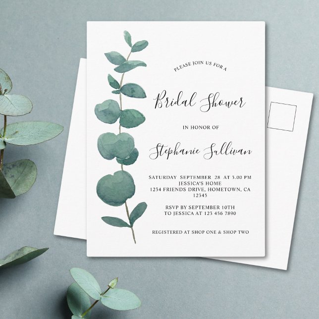 Eucalyptus Bridal Shower Invitation Postcards. (Creator Uploaded)