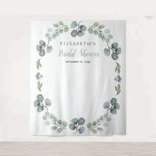 Eucalyptus bridal shower photo booth prop backdrop tapestry