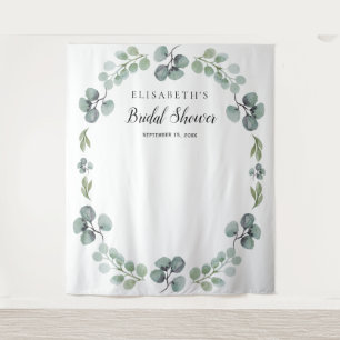 Eucalyptus bridal shower photo booth prop backdrop tapestry