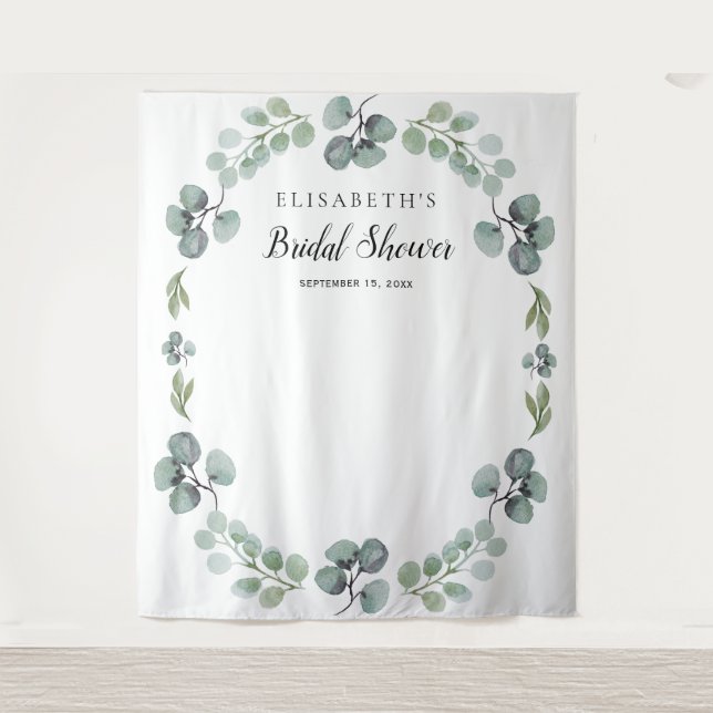 Eucalyptus bridal shower photo booth prop backdrop tapestry (Front)