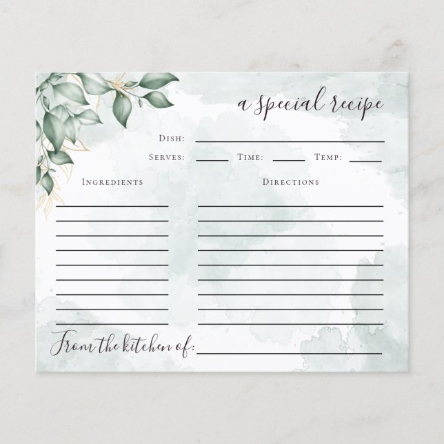 Eucalyptus Bridal Shower Recipe Card (Front)