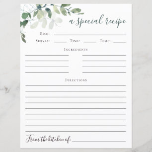 Eucalyptus Bridal Shower Recipe Card