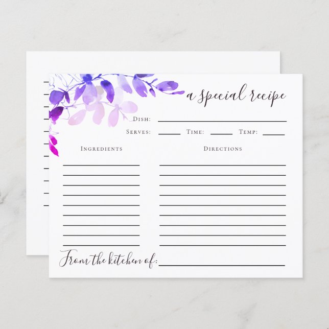 Eucalyptus Bridal Shower Recipe Card | Purple (Front/Back)