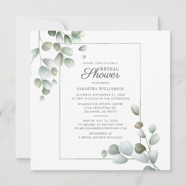 Eucalyptus Bridal Shower Script Greenery Foliage Invitation (Front)