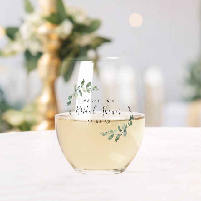 Eucalyptus Bridal Shower Stemless Wine Glass (Insitu (Wedding))