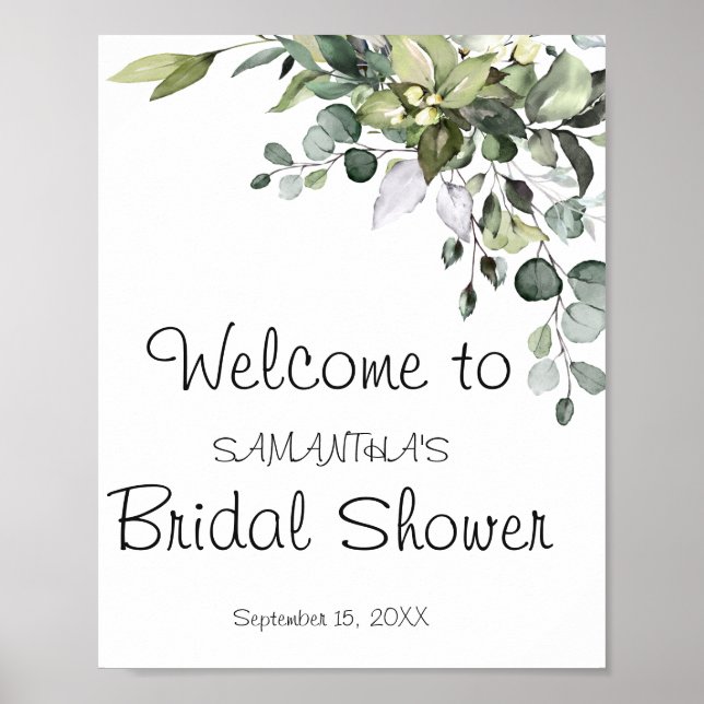 Eucalyptus Bridal Shower Welcome Poster Sign (Front)