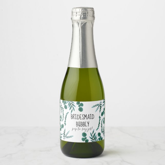 Eucalyptus Bridesmaid Proposal Sparkling Wine Labe Sparkling Wine Label (Front)