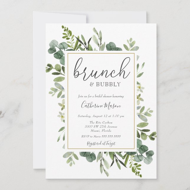 Eucalyptus Brunch and Bubbly Bridal Shower Invitation (Front)