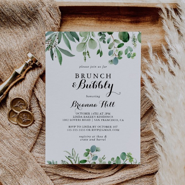 Eucalyptus Brunch and Bubbly Bridal Shower Invitation (Creator Uploaded)