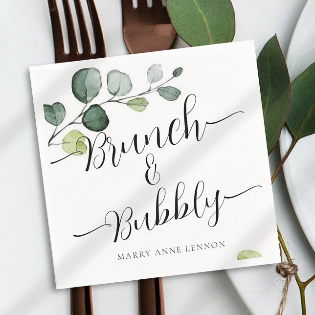 Eucalyptus Brunch and Bubbly Bridal Shower Napkins (Creator Uploaded)