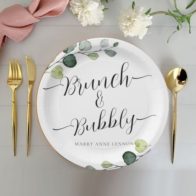 Eucalyptus Brunch and Bubbly Bridal Shower Paper Plate (Creator Uploaded)
