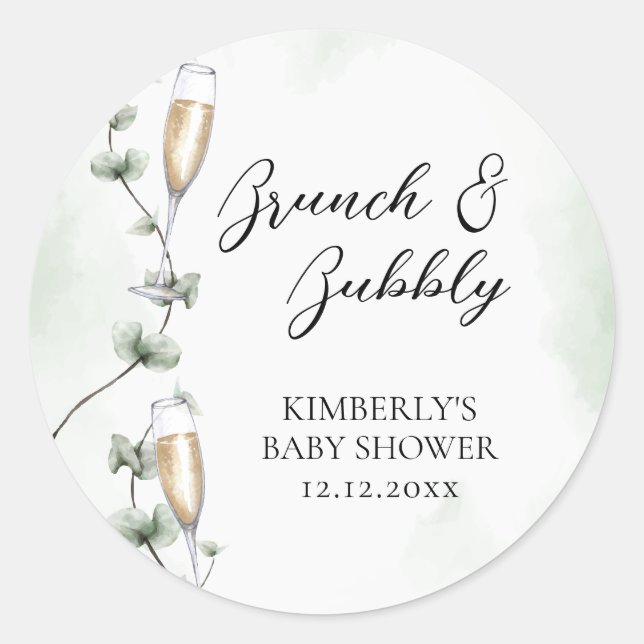 Eucalyptus Brunch Champagne Garden Baby Shower Classic Round Sticker (Front)