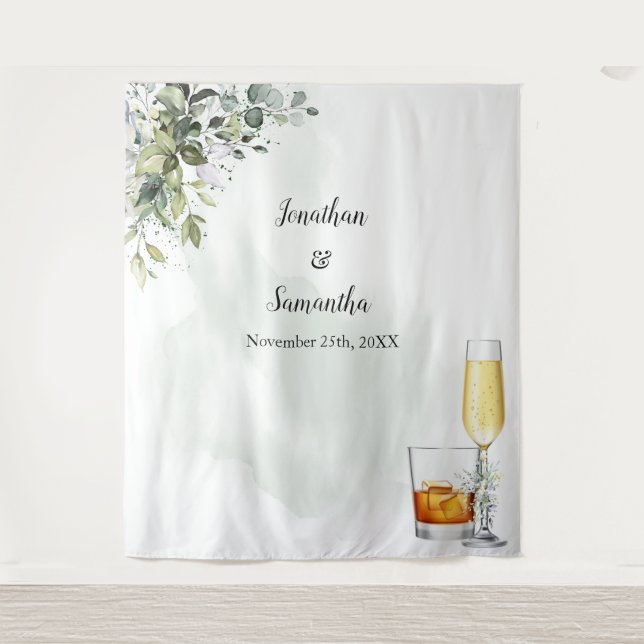 Eucalyptus Bubbles & Bourbon Wedding Shower Tapestry (Front)