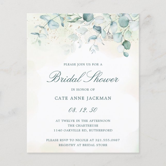 Eucalyptus Budget Bridal Shower Invitation Flyer (Front)