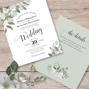 Eucalyptus BUDGET Wedding Invitation with Details