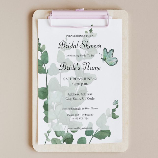 Eucalyptus Butterfly Bridal Shower Invitation (Creator Uploaded)