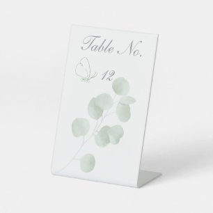 Eucalyptus & Butterfly Wedding Table Number Pedestal Sign