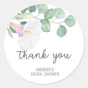 Eucalyptus - calla - bridal shower thank you classic round sticker