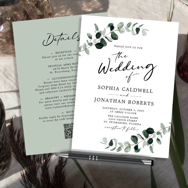 Eucalyptus Calligraphy All in One QR Code Wedding Invitation (Creator Uploaded)