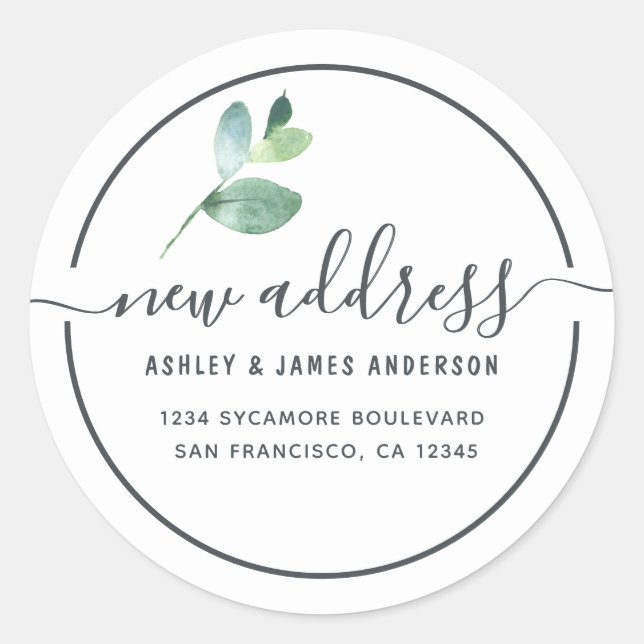 Eucalyptus Calligraphy New Address Label (Front)