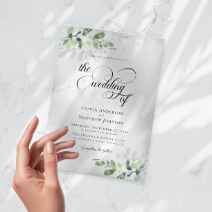 Eucalyptus Calligraphy Script Wedding Acrylic Invitations