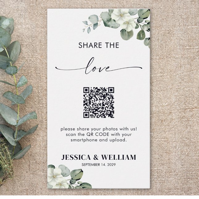 Eucalyptus Calligraphy Share the love QR Code Enclosure Card (Creator Uploaded)
