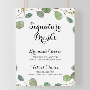 Eucalyptus Calligraphy Signature Drinks Sign