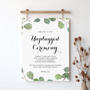 Eucalyptus Calligraphy Unplugged Ceremony Sign