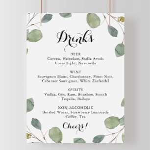 Eucalyptus Calligraphy Wedding Drinks Menu Sign