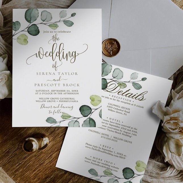 Eucalyptus Calligraphy Wedding Invitation (Creator Uploaded)