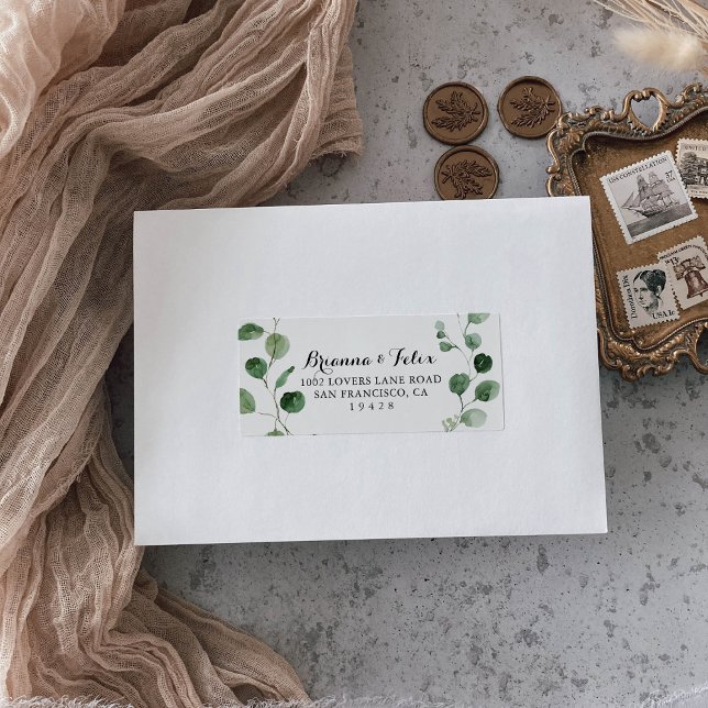 Eucalyptus Calligraphy Wedding RSVP Address Label (Creator Uploaded)
