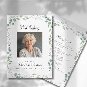 Eucalyptus Celebration of Life Funeral White Invitation