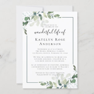 Eucalyptus Celebration of Life Memorial Invitation