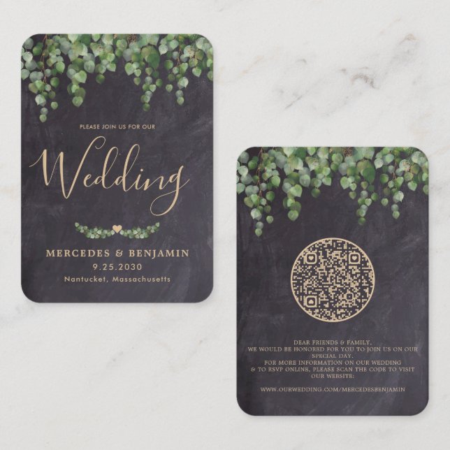 Eucalyptus Chalkboard QR Code Wedding Invitation (Front/Back)