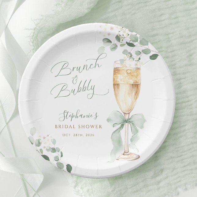 Eucalyptus Champagne Bridal Shower Paper Plate (Creator Uploaded)
