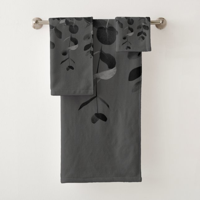 Eucalyptus Charcoal Noir Delight #1 #foliage #art Bath Towel Set (Insitu)