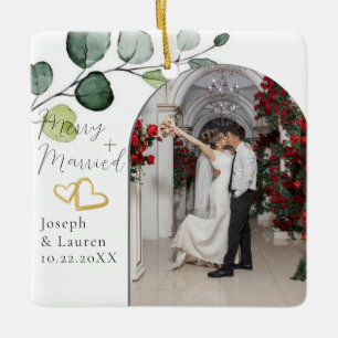 Eucalyptus Christmas Merry Married Ceramic Ornament