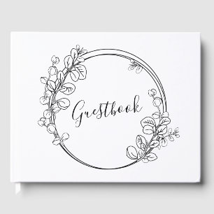 Eucalyptus circle wreath, simple line art style guest book